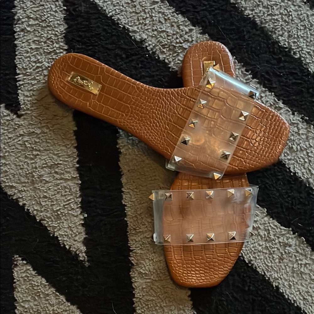 Brown Studded Slide Sandals